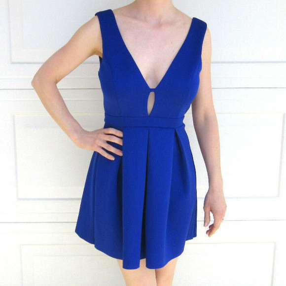 Cobalt Blue Mini Skater Dress, Sexy Party Low Back - Picture 1 of 6